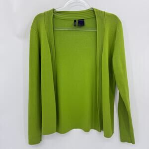 ETOILE Lime Green Open Front Cardigan Sweater Size M Colorful Mature Knit Women